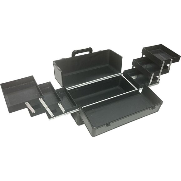 Black Matte 6-Tier Accordion Makeup Train Case Easy Slide Drawers Professional - Picture 1 of 8